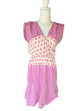 Presley Skye May Print Lined Silk V-Neck Pink Dress Size PXS